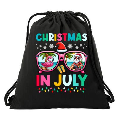 Christmas In July Flamingo Santa Beach Summer Hawaii Drawstring Bag