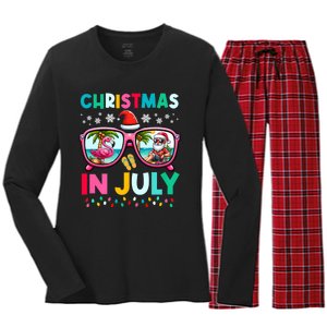 Christmas In July Flamingo Santa Beach Summer Hawaii Women's Long Sleeve Flannel Pajama Set 