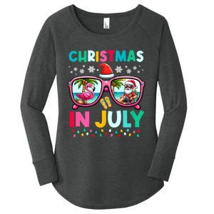 Christmas In July Flamingo Santa Beach Summer Hawaii Women's Perfect Tri Tunic Long Sleeve Shirt