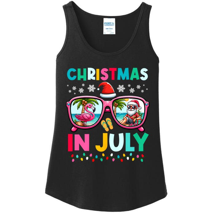 Christmas In July Flamingo Santa Beach Summer Hawaii Ladies Essential Tank