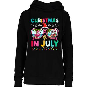 Christmas In July Flamingo Santa Beach Summer Hawaii Womens Funnel Neck Pullover Hood