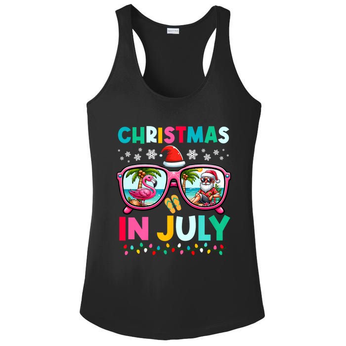 Christmas In July Flamingo Santa Beach Summer Hawaii Ladies PosiCharge Competitor Racerback Tank