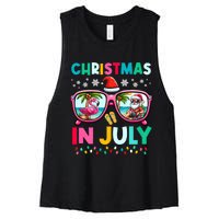 Christmas In July Flamingo Santa Beach Summer Hawaii Women's Racerback Cropped Tank