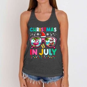 Christmas In July Flamingo Santa Beach Summer Hawaii Women's Knotted Racerback Tank