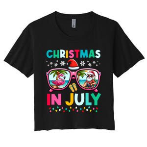 Christmas In July Flamingo Santa Beach Summer Hawaii Women's Crop Top Tee