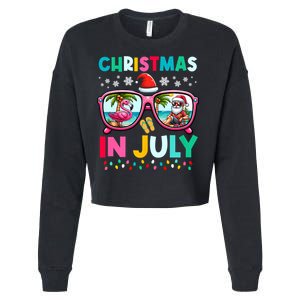 Christmas In July Flamingo Santa Beach Summer Hawaii Cropped Pullover Crew