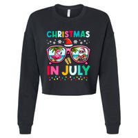 Christmas In July Flamingo Santa Beach Summer Hawaii Cropped Pullover Crew