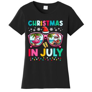 Christmas In July Flamingo Santa Beach Summer Hawaii Women's T-Shirt