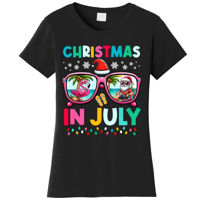 Christmas In July Flamingo Santa Beach Summer Hawaii Women's T-Shirt