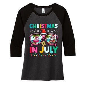 Christmas In July Flamingo Santa Beach Summer Hawaii Women's Tri-Blend 3/4-Sleeve Raglan Shirt