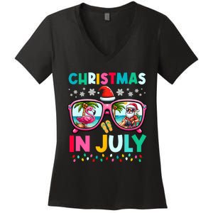 Christmas In July Flamingo Santa Beach Summer Hawaii Women's V-Neck T-Shirt