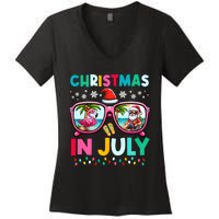 Christmas In July Flamingo Santa Beach Summer Hawaii Women's V-Neck T-Shirt