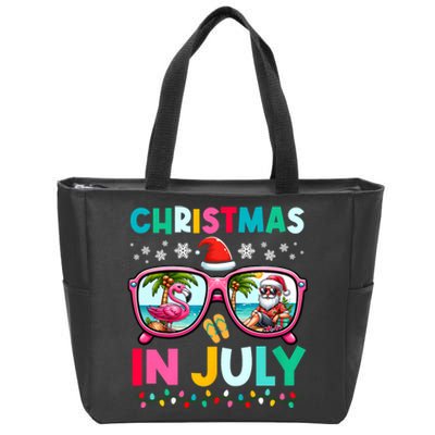 Christmas In July Flamingo Santa Beach Summer Hawaii Zip Tote Bag