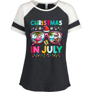 Christmas In July Flamingo Santa Beach Summer Hawaii Enza Ladies Jersey Colorblock Tee