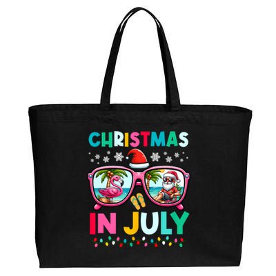 Christmas In July Flamingo Santa Beach Summer Hawaii Cotton Canvas Jumbo Tote