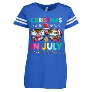 Christmas In July Flamingo Santa Beach Summer Hawaii Enza Ladies Jersey Football T-Shirt