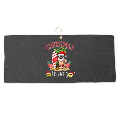 Christmas In July T Funny Santa Summer Beach Vacation Large Microfiber Waffle Golf Towel