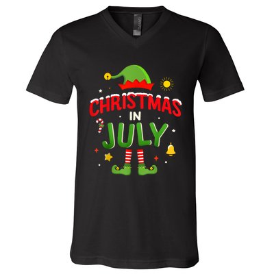 Christmas In July Funny Elf For Summer Xmas V-Neck T-Shirt