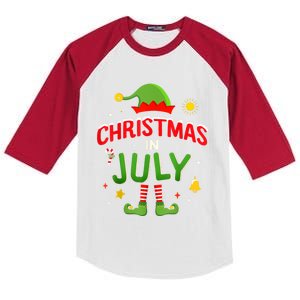 Christmas In July Funny Elf For Summer Xmas Kids Colorblock Raglan Jersey