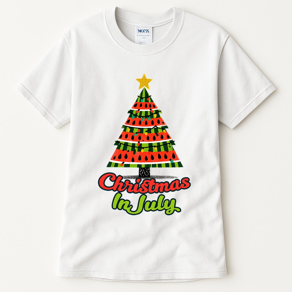 Christmas In July Watermelon Tropical Xmas Tree Summer Tank Top Tall T-Shirt