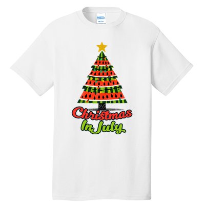 Christmas In July Watermelon Tropical Xmas Tree Summer Tank Top Tall T-Shirt