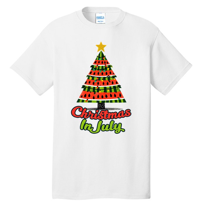 Christmas In July Watermelon Tropical Xmas Tree Summer Tank Top Tall T-Shirt