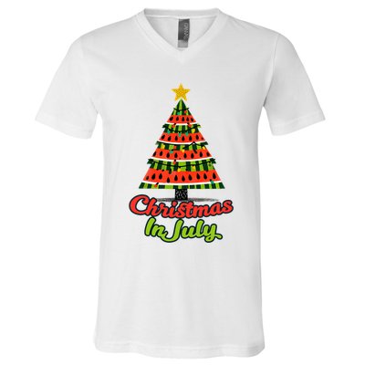 Christmas In July Watermelon Tropical Xmas Tree Summer Tank Top V-Neck T-Shirt