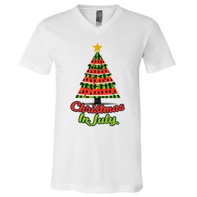 Christmas In July Watermelon Tropical Xmas Tree Summer Tank Top V-Neck T-Shirt