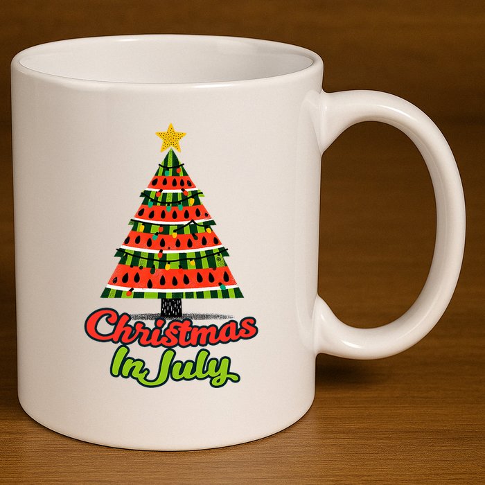 Christmas In July Watermelon Tropical Xmas Tree Summer Tank Top 11oz C Handle Ceramic Mug