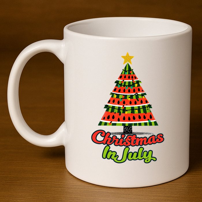 Christmas In July Watermelon Tropical Xmas Tree Summer Tank Top 11oz C Handle Ceramic Mug