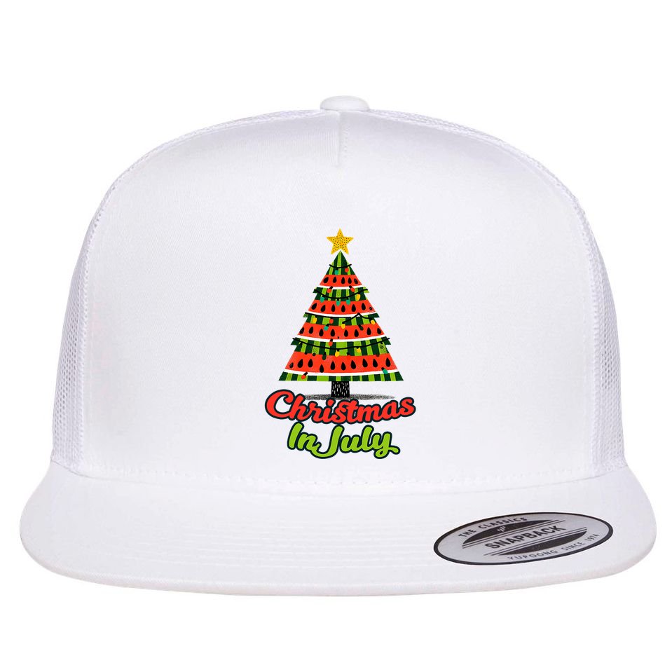 Christmas In July Watermelon Tropical Xmas Tree Summer Tank Top Flat Bill Trucker Hat