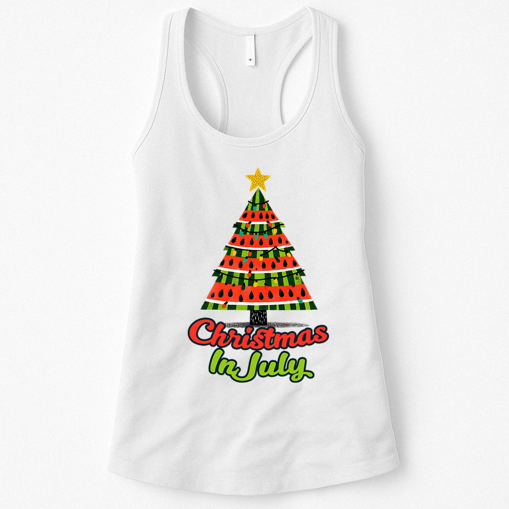 Christmas In July Watermelon Tropical Xmas Tree Summer Tank Top Womens Tank Top