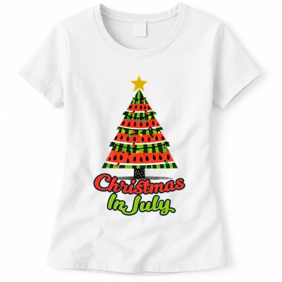 Christmas In July Watermelon Tropical Xmas Tree Summer Tank Top Womens T-Shirt