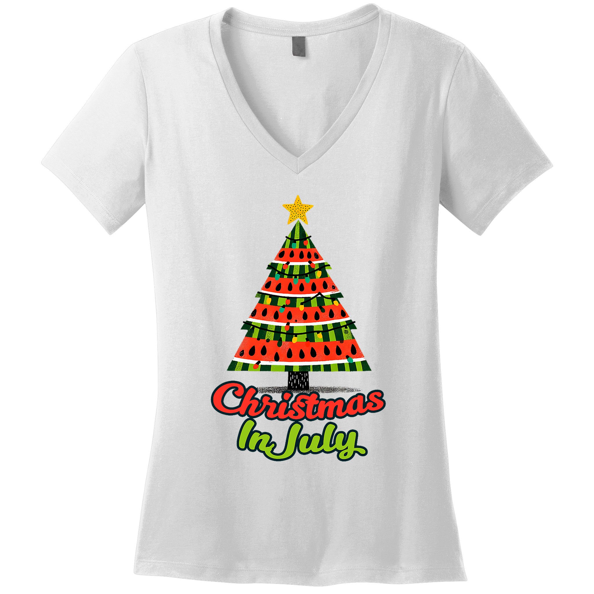 Christmas In July Watermelon Tropical Xmas Tree Summer Tank Top Women's V-Neck T-Shirt