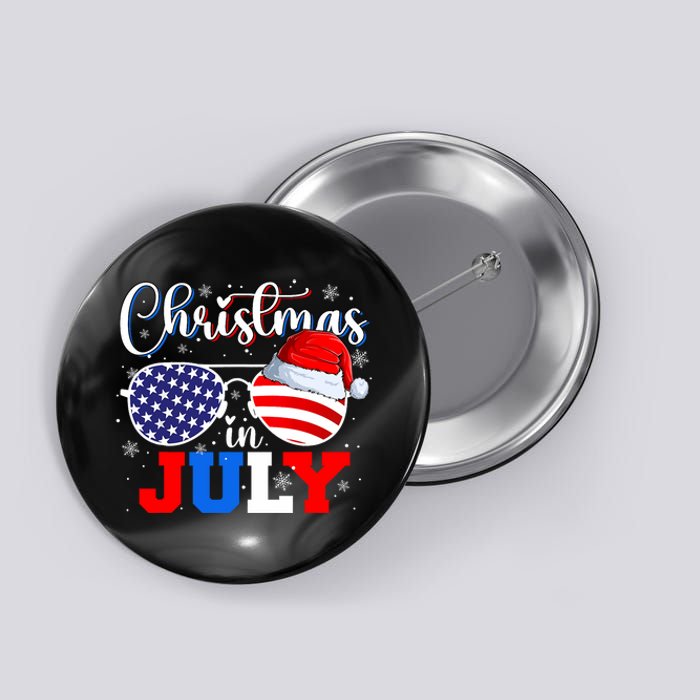 Christmas In July Santa Hat Sunglasses Usa Flag 4th Of July Button