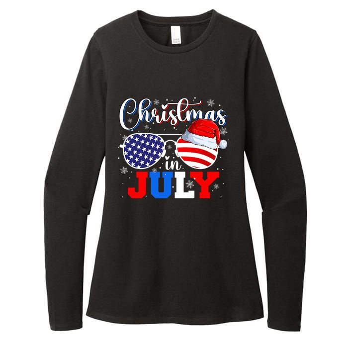 Christmas In July Santa Hat Sunglasses Usa Flag 4th Of July Womens CVC Long Sleeve Shirt