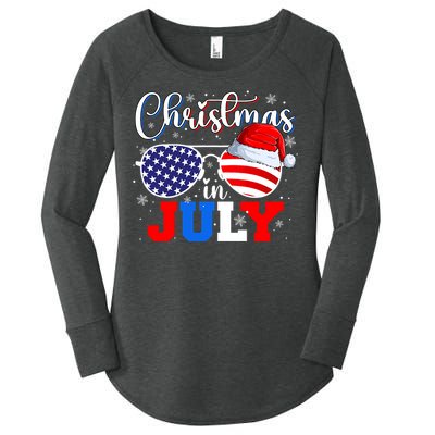 Christmas In July Santa Hat Sunglasses Usa Flag 4th Of July Women's Perfect Tri Tunic Long Sleeve Shirt