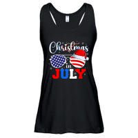 Christmas In July Santa Hat Sunglasses Usa Flag 4th Of July Ladies Essential Flowy Tank