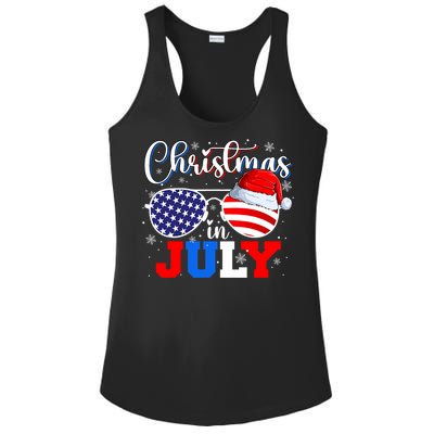 Christmas In July Santa Hat Sunglasses Usa Flag 4th Of July Ladies PosiCharge Competitor Racerback Tank