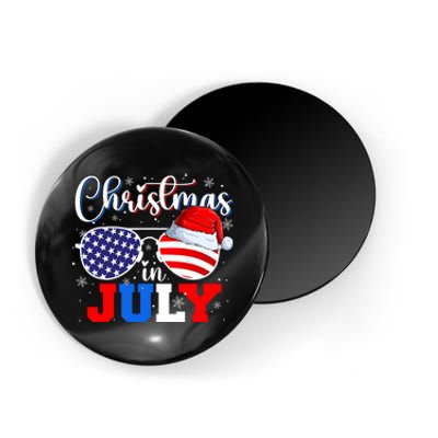 Christmas In July Santa Hat Sunglasses Usa Flag 4th Of July Magnet