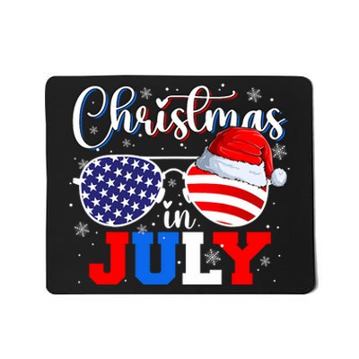 Christmas In July Santa Hat Sunglasses Usa Flag 4th Of July Mousepad