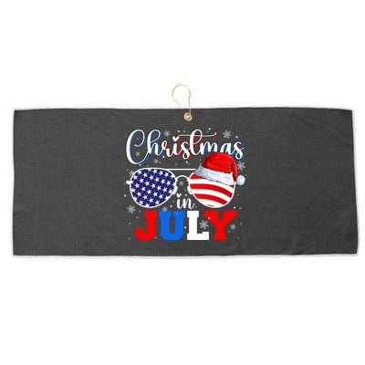 Christmas In July Santa Hat Sunglasses Usa Flag 4th Of July Large Microfiber Waffle Golf Towel