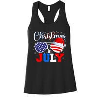 Christmas In July Santa Hat Sunglasses Usa Flag 4th Of July Women's Racerback Tank