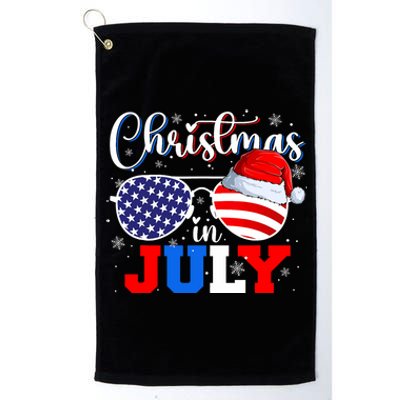 Christmas In July Santa Hat Sunglasses Usa Flag 4th Of July Platinum Collection Golf Towel