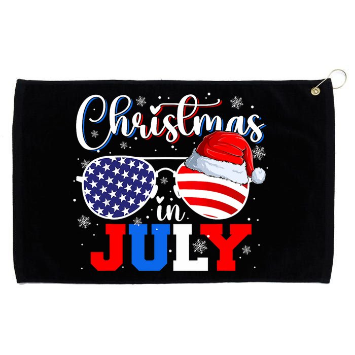 Christmas In July Santa Hat Sunglasses Usa Flag 4th Of July Grommeted Golf Towel