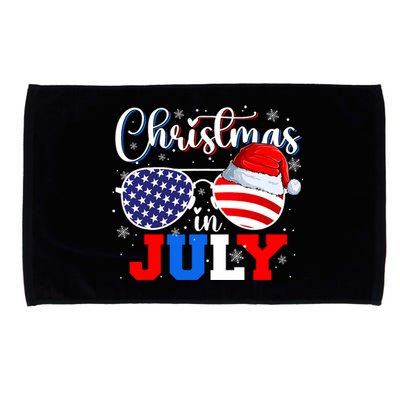 Christmas In July Santa Hat Sunglasses Usa Flag 4th Of July Microfiber Hand Towel