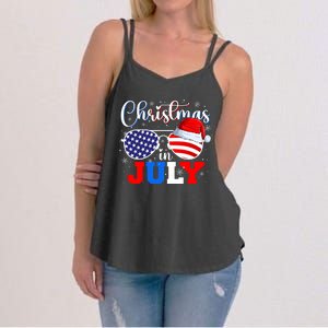 Christmas In July Santa Hat Sunglasses Usa Flag 4th Of July Women's Strappy Tank