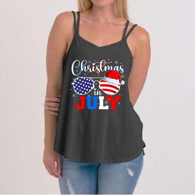 Christmas In July Santa Hat Sunglasses Usa Flag 4th Of July Women's Strappy Tank