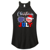 Christmas In July Santa Hat Sunglasses Usa Flag 4th Of July Women's Perfect Tri Rocker Tank