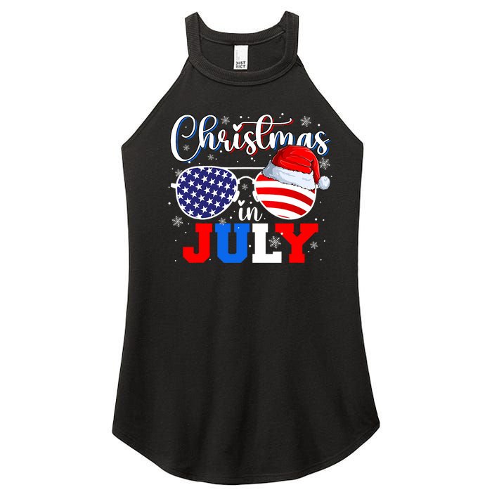 Christmas In July Santa Hat Sunglasses Usa Flag 4th Of July Women's Perfect Tri Rocker Tank